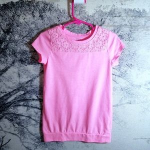 Carter's Bright Pink Lace Embellished Girls Top w/Cuffed Waist Sz 5 EUC
